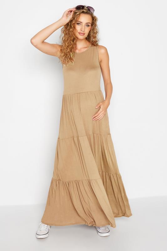 LTS Maternity Camel Brown Tiered Maxi Dress | Long Tall Sally  2