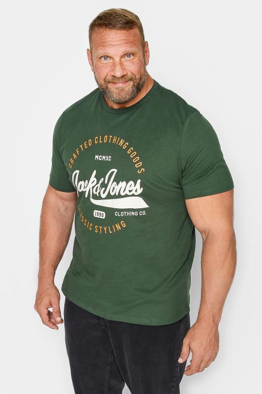 JACK & JONES Big & Tall Green Logo Crew T-Shirt | BadRhino 1