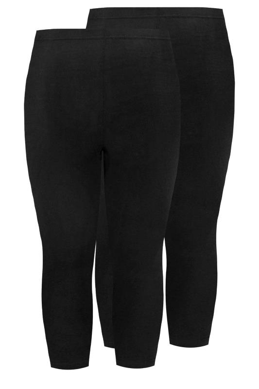 2 PACK Plus Size Black Stretch Cropped Leggings | Yours Clothing 4