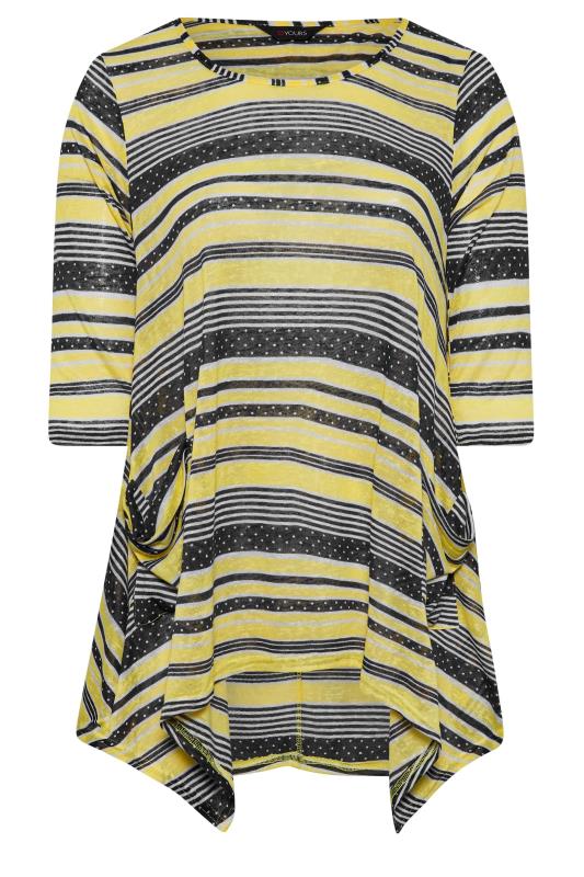 Plus Size Yellow Stripe Print Knitted Pocket Top | Yours Clothing 6
