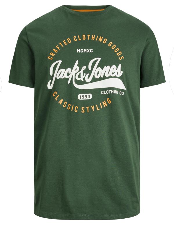 JACK & JONES Big & Tall Green Logo Crew T-Shirt | BadRhino 2