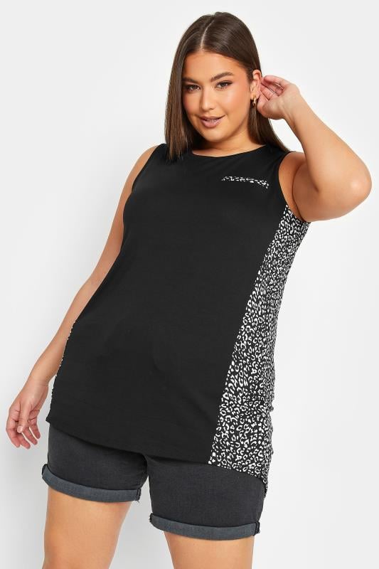 YOURS Plus Size Black Animal Print Pocket Vest Top | Yours Clothing 1