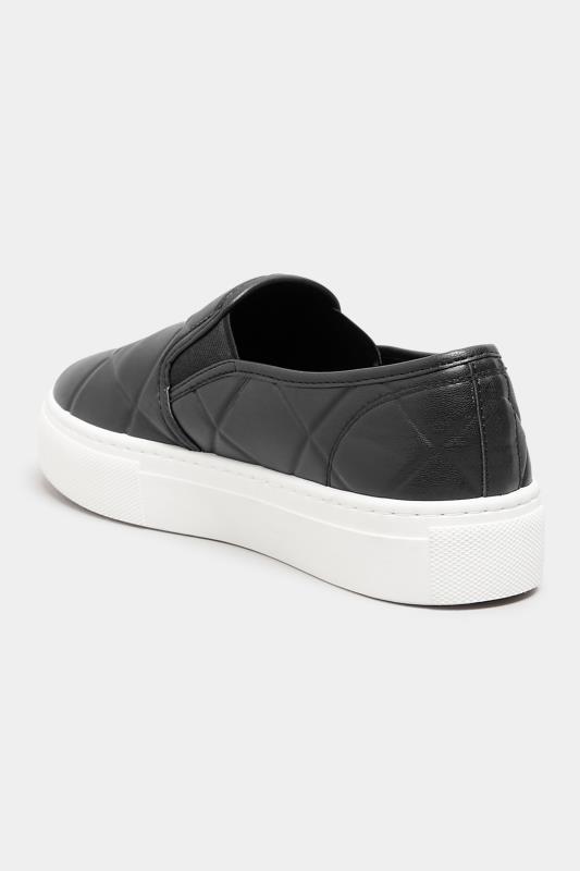 Black Quilted Slip-On Trainers In Extra Wide EEE Fit 4