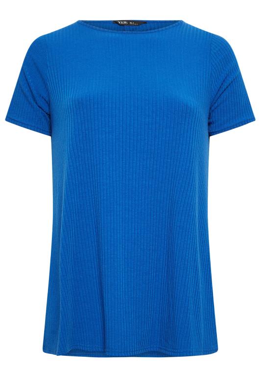 YOURS Curve Plus Size Cobalt Blue Ribbed Swing T-Shirt | Yours Clothing  5