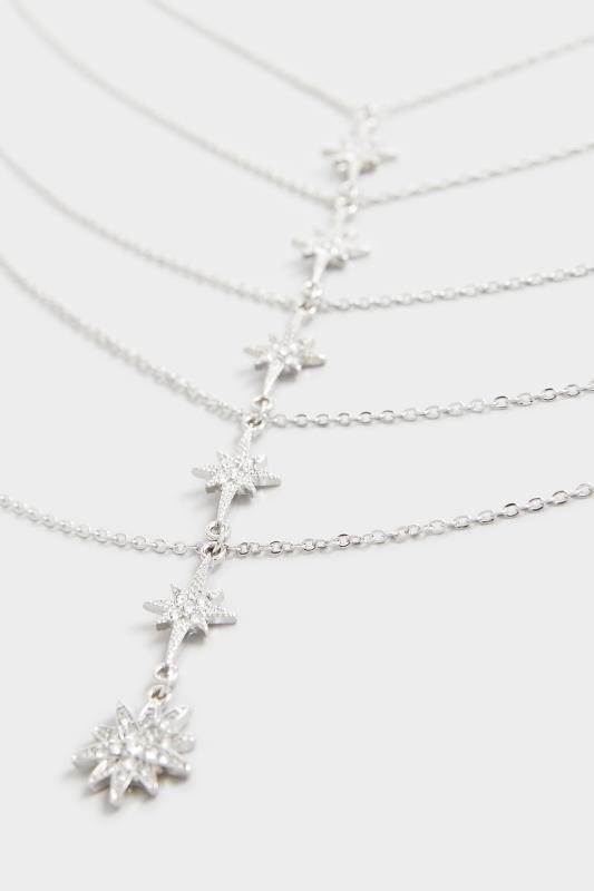 Silver Multi Diamante Star Tiered Necklace | Yours Clothing 4