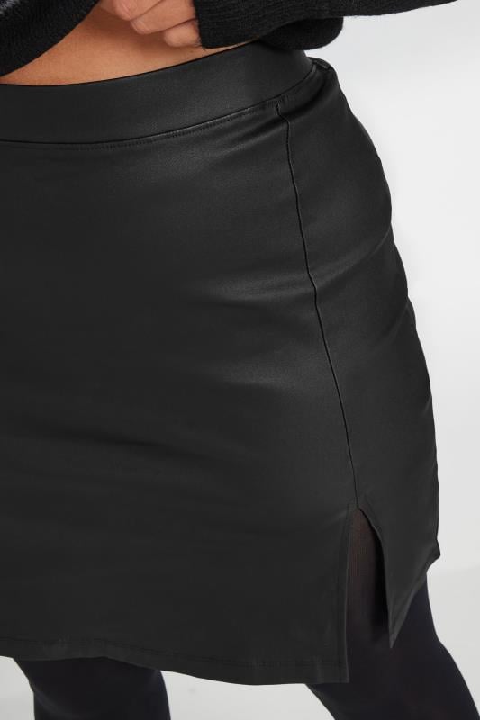 LIMITED COLLECTION Plus Size Black Coated Split Hem Mini Skirt | Yours Clothing 5