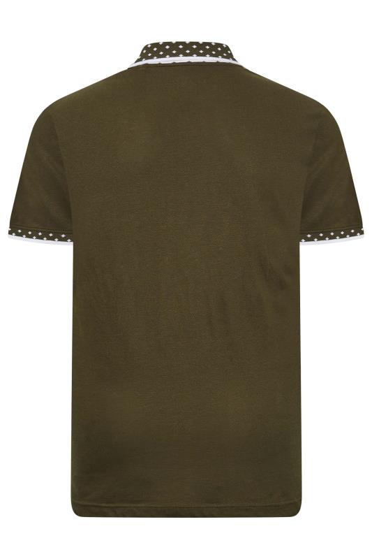 BadRhino Big & Tall Khaki Green Jacquard Collar Polo Shirt 2