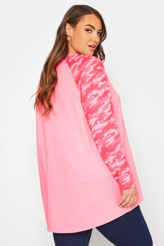 Plus Size Pink Camo Print Long Sleeve T-Shirt | Yours Clothing 3