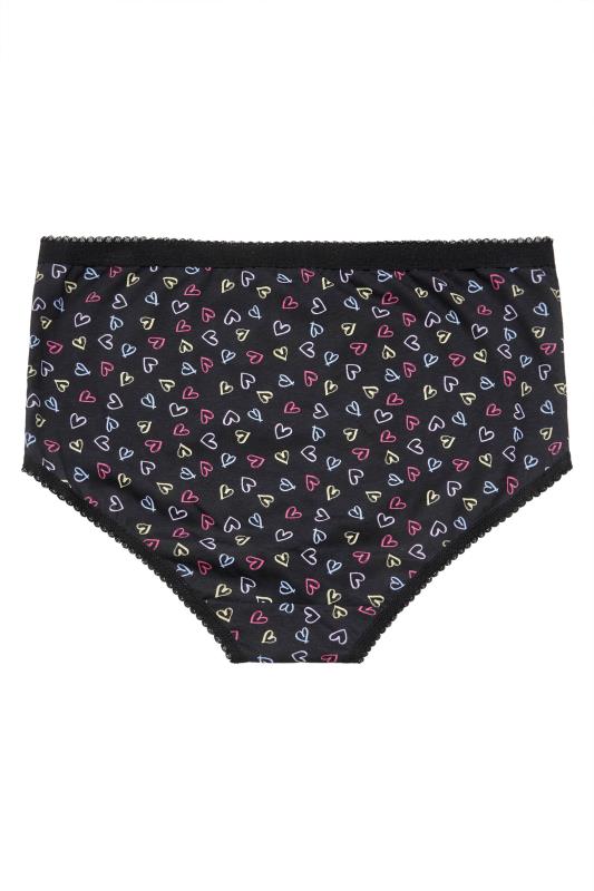 5 PACK Curve Black & Pink Heart Print High Waisted Full Briefs 4