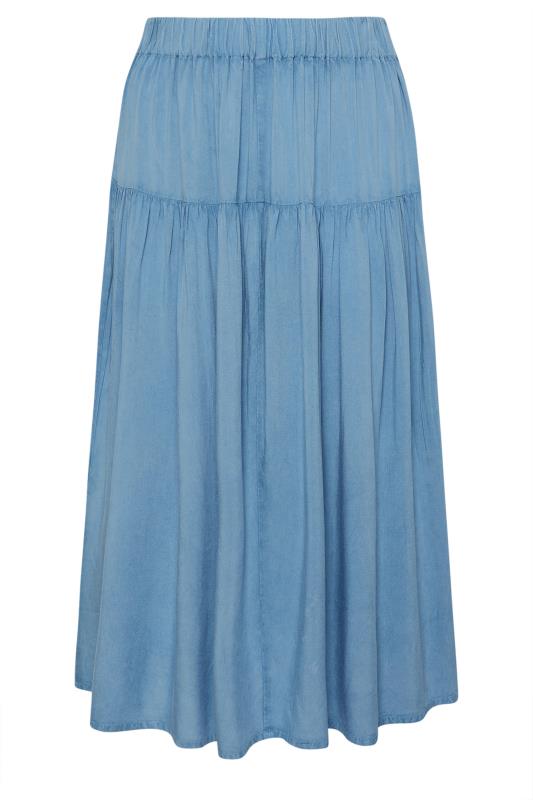 YOURS Plus Size Blue Chambray Tiered Midi Skirt | Yours Clothing 2