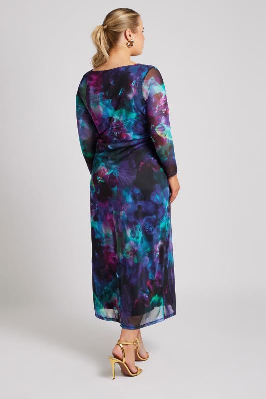 YOURS LONDON Plus Size Purple Blur Floral Print Mesh Maxi Dress | Yours Clothing  5