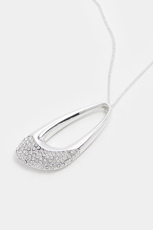 Silver Tone Long Diamante Pendant Necklace | Yours Clothing 2