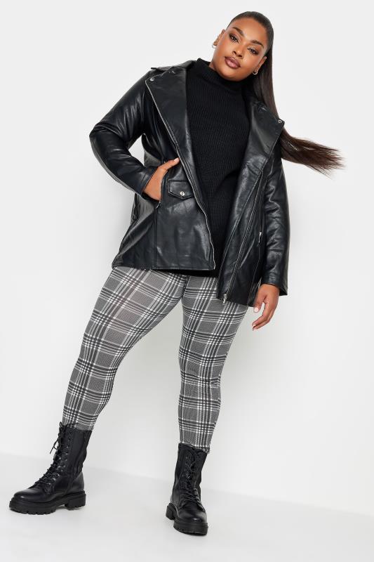 YOURS Plus Size Black Check Print Leggings | Yours Clothing 2