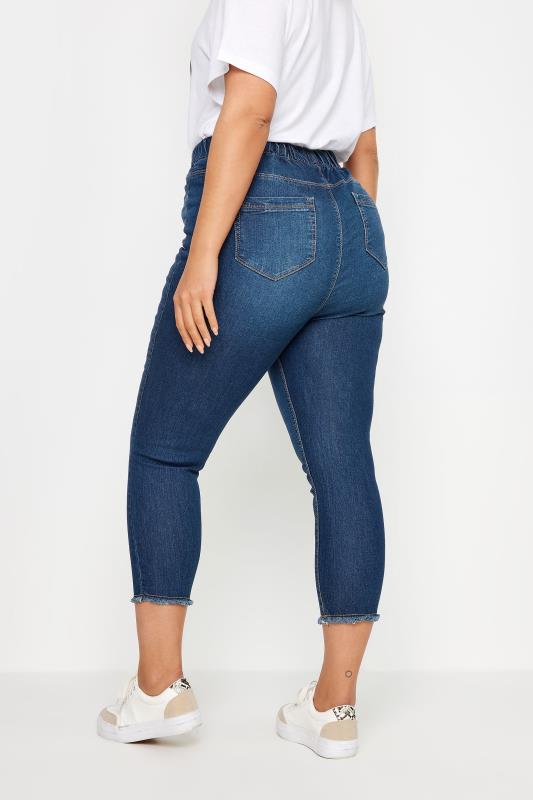 Yours Plus Size Indigo Blue Cat Scratch Stretch Cropped JENNY Jeggings | Yours Clothing 2