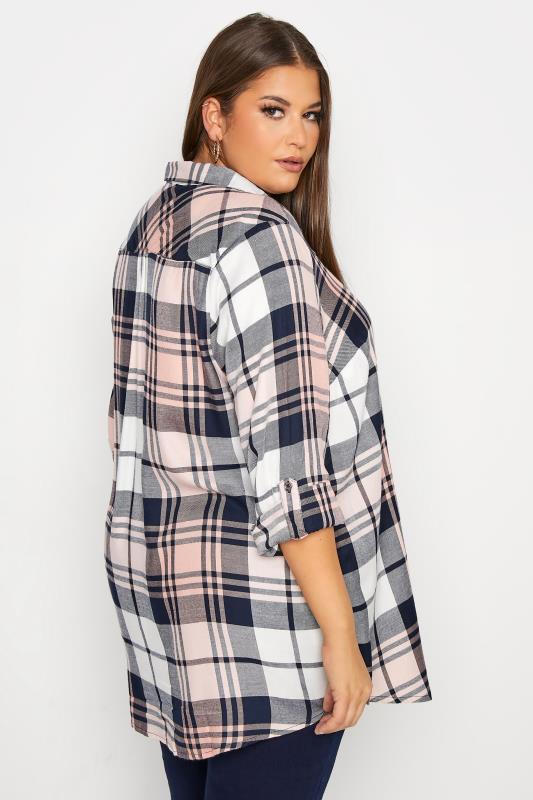 Plus Size Pink & Navy Check Boyfriend Shirt | Yours Clothing  3
