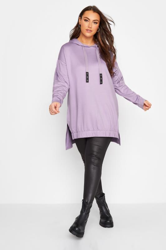 Plus Size Lilac Purple Embellished Tie Hoodie | Yours Clothing 2