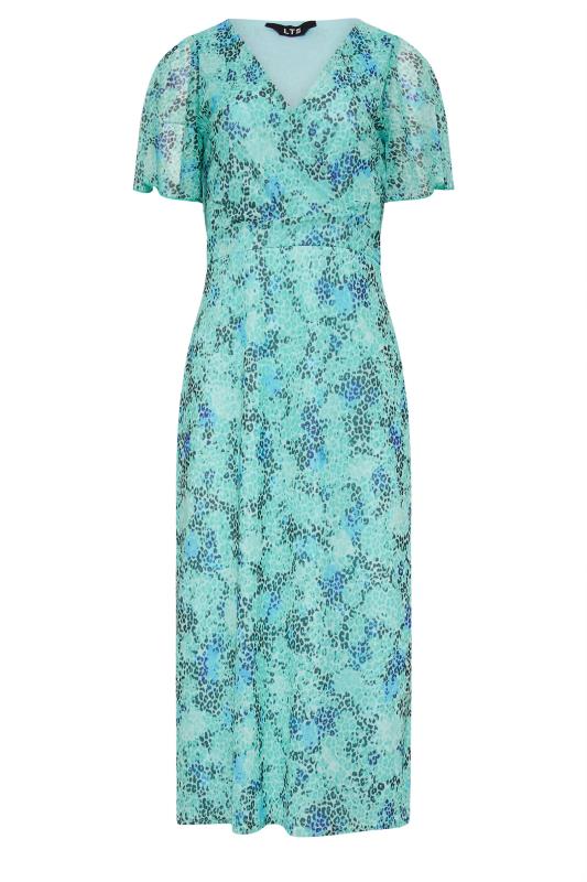 Tall  LTS Tall Blue Leopard Print Mesh Midaxi Wrap Dress