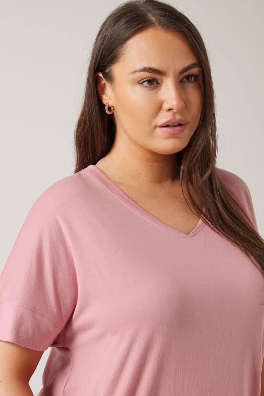 EVANS Plus Size Rose Pink V-Neck Modal Rich T-Shirt | Evans 4