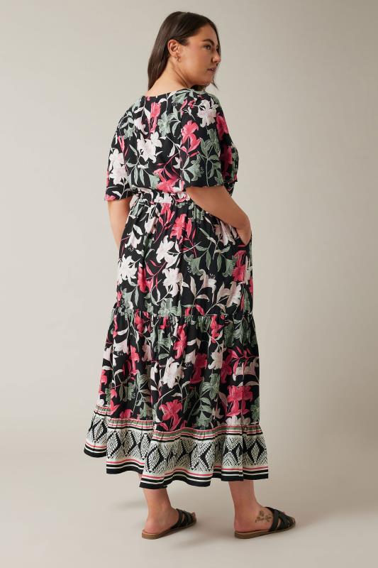 EVANS Plus Size Black Floral Design Border Print Midi Dress | Evans 3