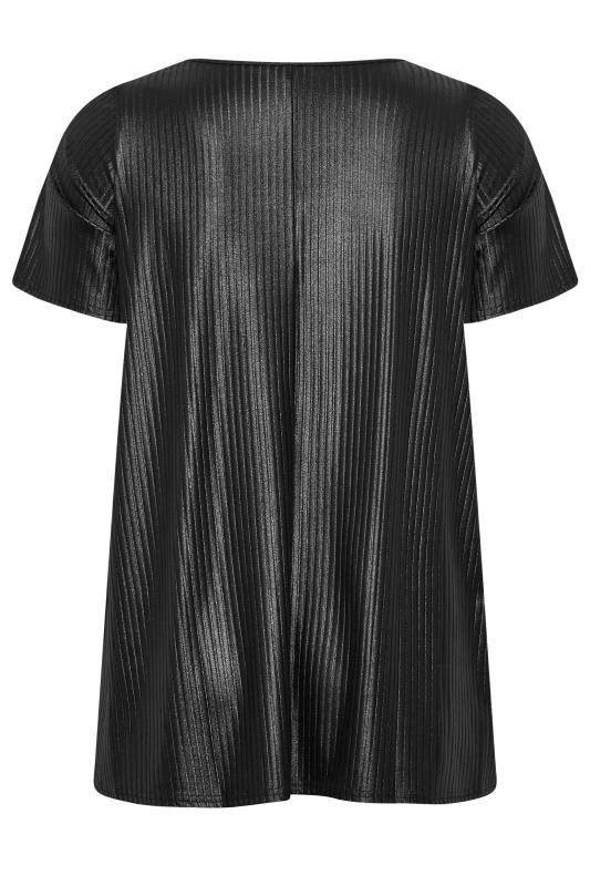 Plus Size Black Leather Look Ribbed Swing T-Shirt | Yours Clothing 7