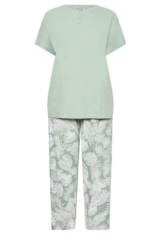 YOURS Curve Plus Size Green Leaf Print Pyjama Set | Yours Clothing  5