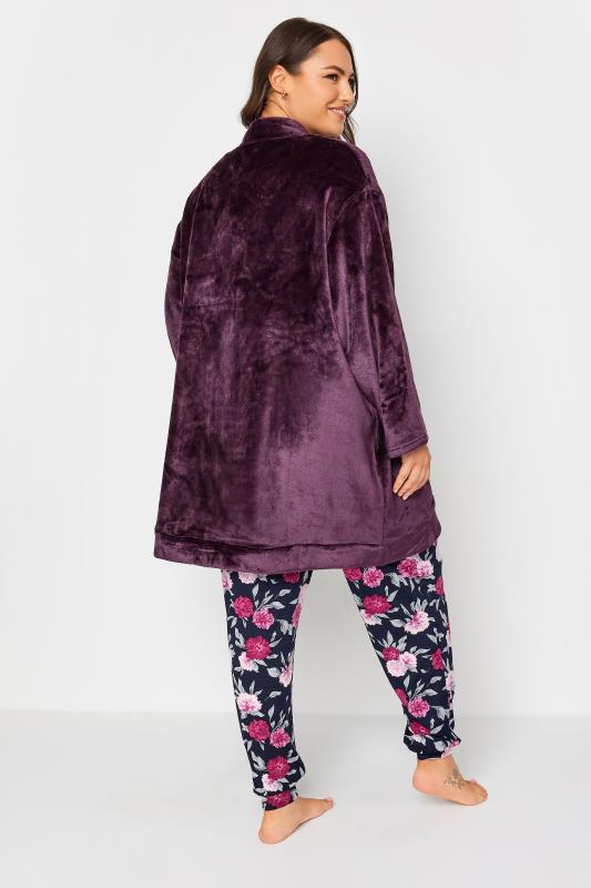 YOURS Plus Size Purple Soft Touch Short Dressing Gown | Yours Clothing 3
