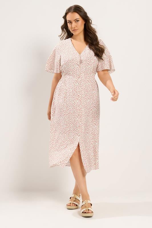  YOURS Curve Ivory White Floral Tea Dress