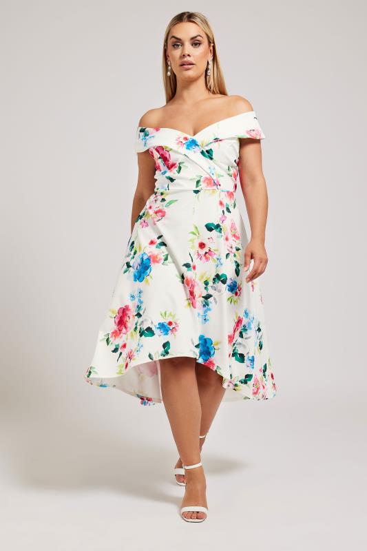 Plus Size  YOURS LONDON Curve White Floral Print Bardot Dress