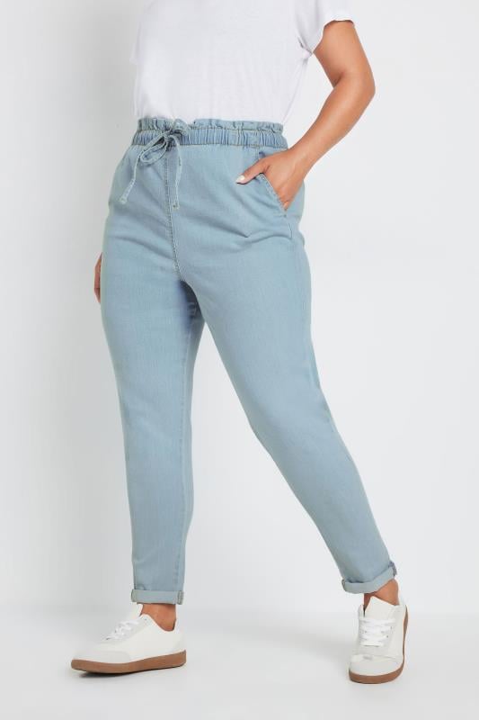  YOURS Curve Light Blue Paperbag Waist Stretch MOM Jeans