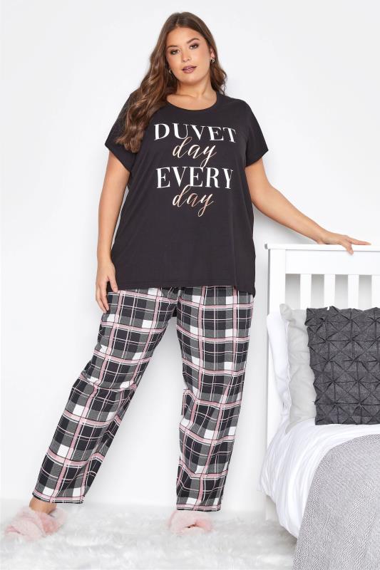 Black 'Duvet Day Every Day' Metallic Slogan Pyjama Top_R.jpg
