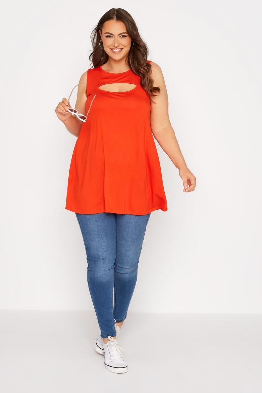 Plus Size Orange Cut Out Swing Vest Top | Yours Clothing  2