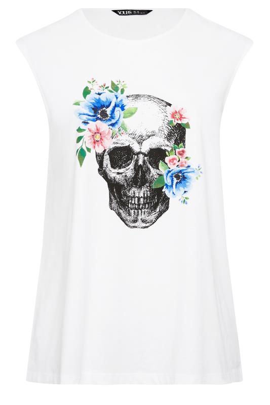 YOURS Plus Size White Floral Skull Print Vest Top | Yours Clothing 6