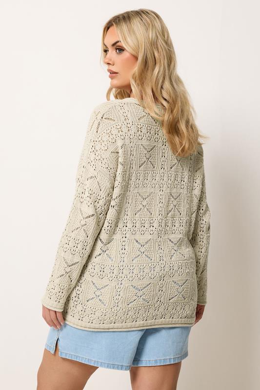 YOURS Plus Size Natural Brown Pointelle Stitch Jumper | Yours Clothing 2