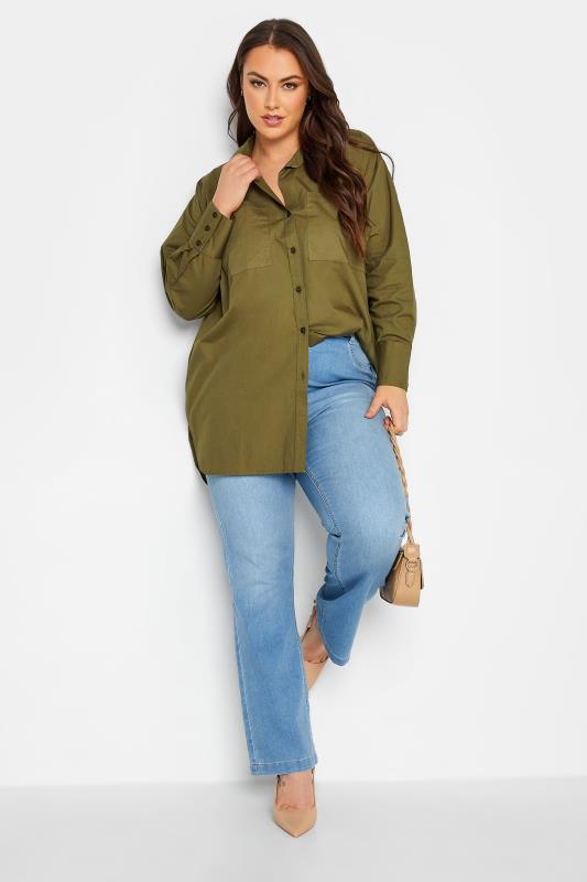 LIMITED COLLECTION Plus Size Khaki Green Oversized Boyfriend Shirt | Yours Clothing 2