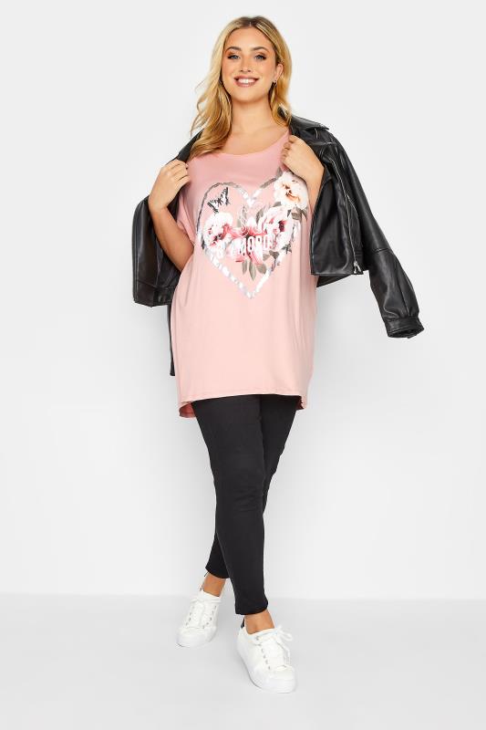 Plus Size Pink 'So Glamorous' Butterfly Print T-Shirt | Yours Clothing 2