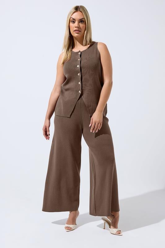LIMITED COLLECTION Plus Size Chocolate Brown Knitted Waistcoat | Yours Clothing 1