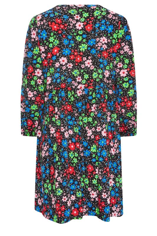YOURS Plus Size Blue Floral Print Zip Detail Smock Dress | Yours Clothing 7
