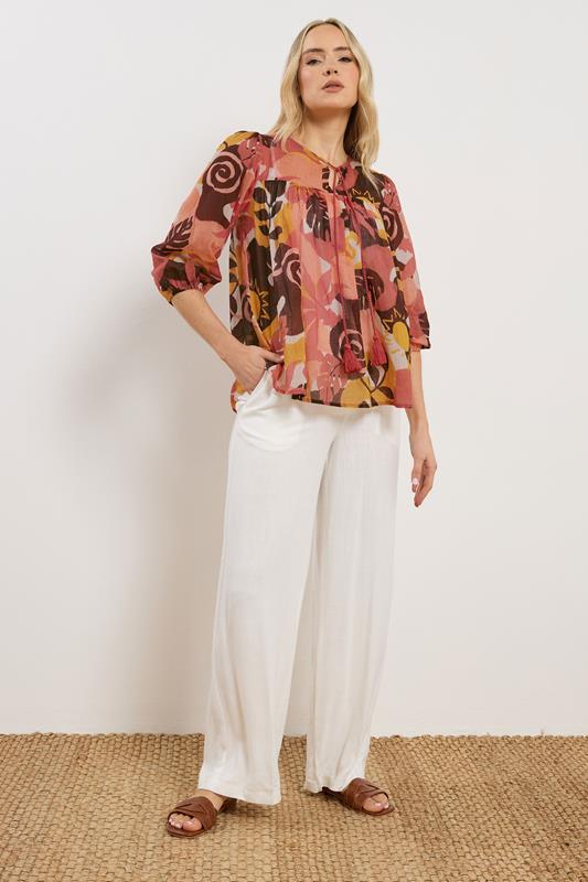 LTS Tall Women's Rust Orange Abstract Tie Neck Cotton Blouse | Long Tall Sally 1