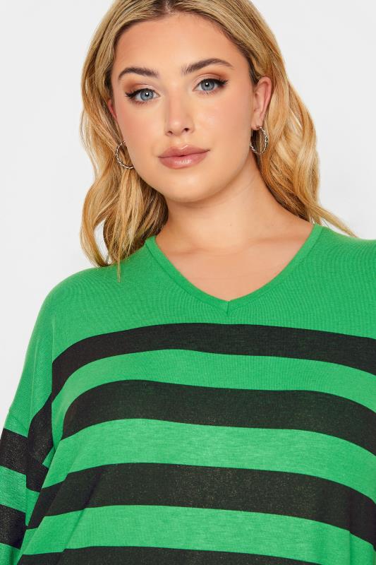 YOURS LUXURY Curve Green Stripe V-Neck Top | Yours Clothing 4