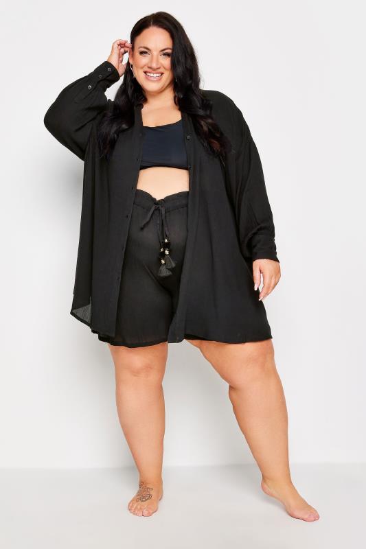 YOURS Plus Size Black Button Up Beach Shirt | Yours Clothing 3