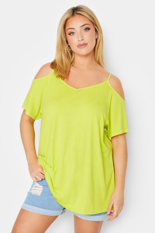 Plus Size  YOURS Curve Lime Green Cold Shoulder Top