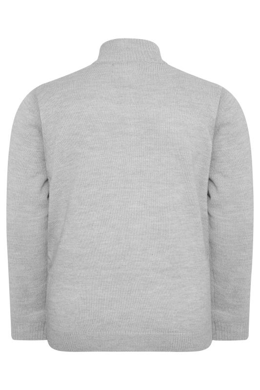BadRhino Big & Tall Light Grey Essential Full Zip Knitted Jumper 4