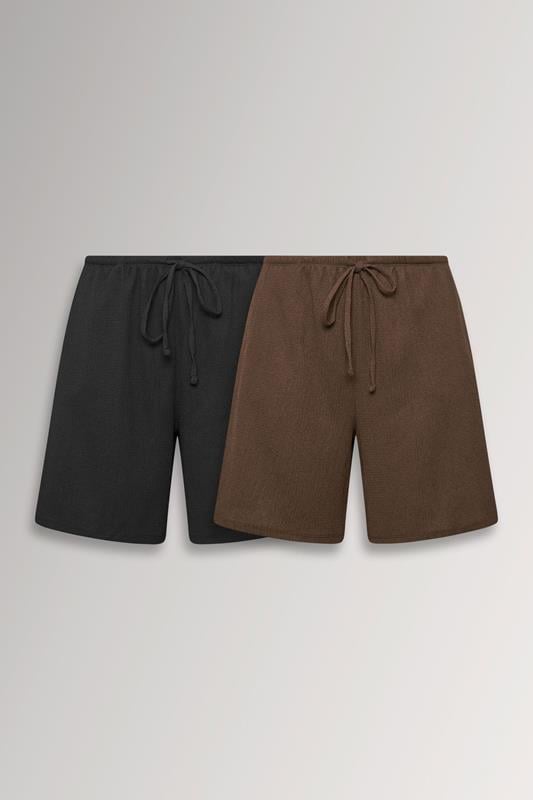  YOURSET Curve 2 PACK Black & Brown Crinkle Shorts