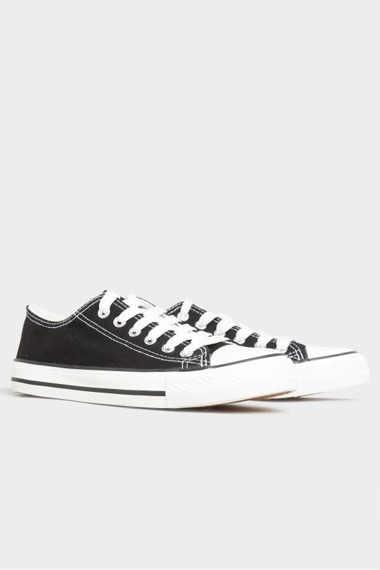 Plus Size  Black Canvas Low Trainers In Wide Fit