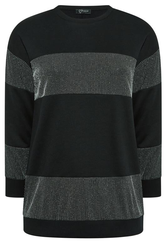 YOURS LUXURY Black & Silver Block Stripe Long Sleeve Sweatshirt | Yours Clothing 6