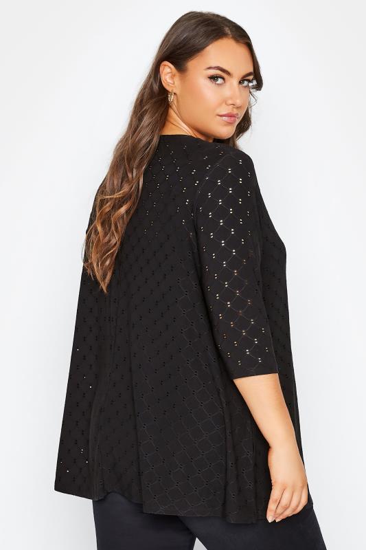 Plus Size Black Broderie Anglaise V-Neck Top | Yours Clothing 3