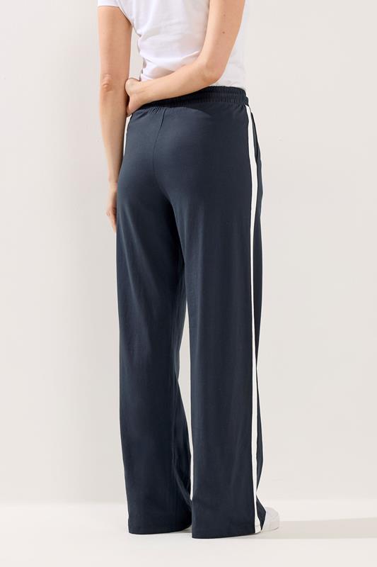 LTS Tall Women's Navy Blue Pipe Detail Cotton Wide Leg Joggers | Long Tall Sally 2