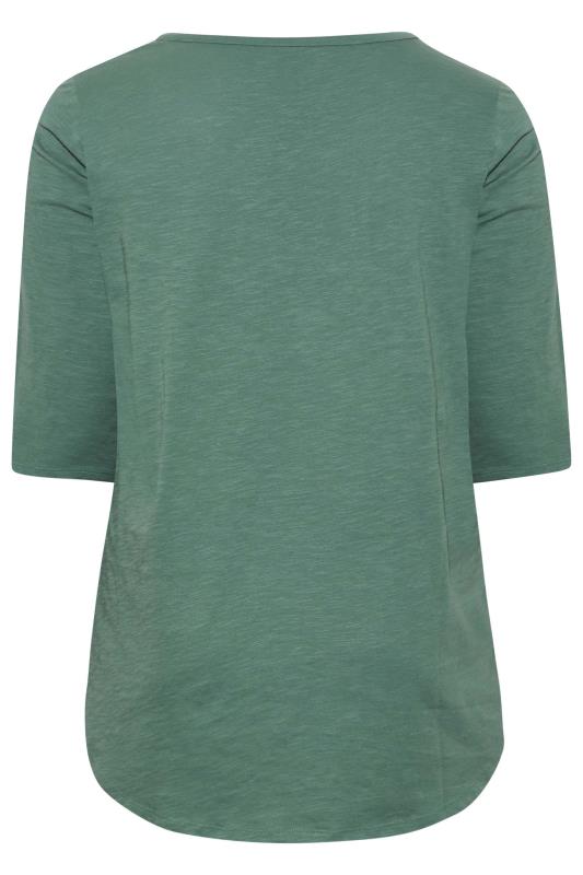 Plus Size Sage Green Pintuck Henley T-Shirt | Yours Clothing 7
