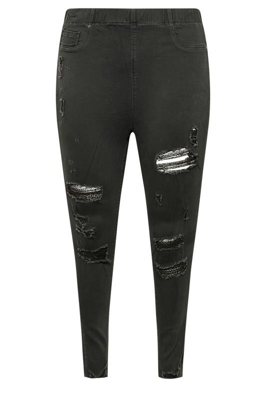 Plus Size Dark Grey Extreme Ripped JENNY Jeggings | Yours Clothing 5