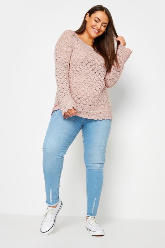 YOURS Plus Size Pink Crochet Detail Jumper | Yours Clothing 2